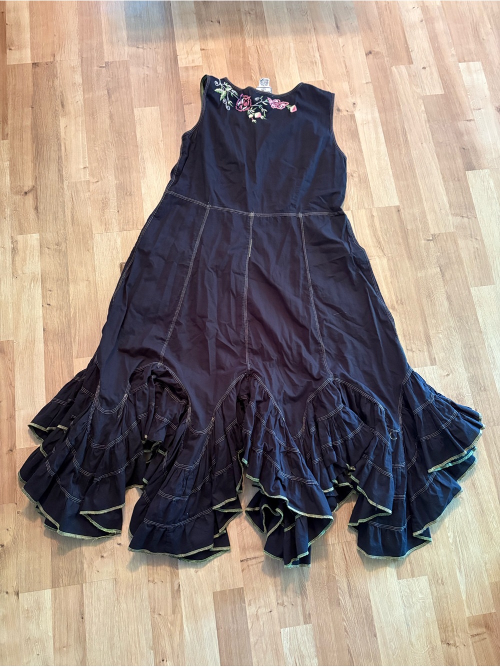 April Cornell 100% Cotton Boho Peasant Dress with Floral Embroidery Size Large - Picture 5 of 7